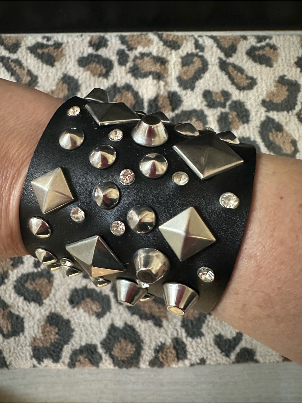 Black Studded Leather Cuff Bracelet